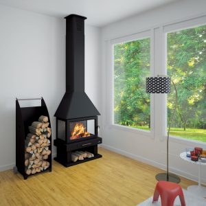 Cheminée à bois panoramique 3 vitres BRONPI Huesca 10 kW – grandes bûches 64 cm