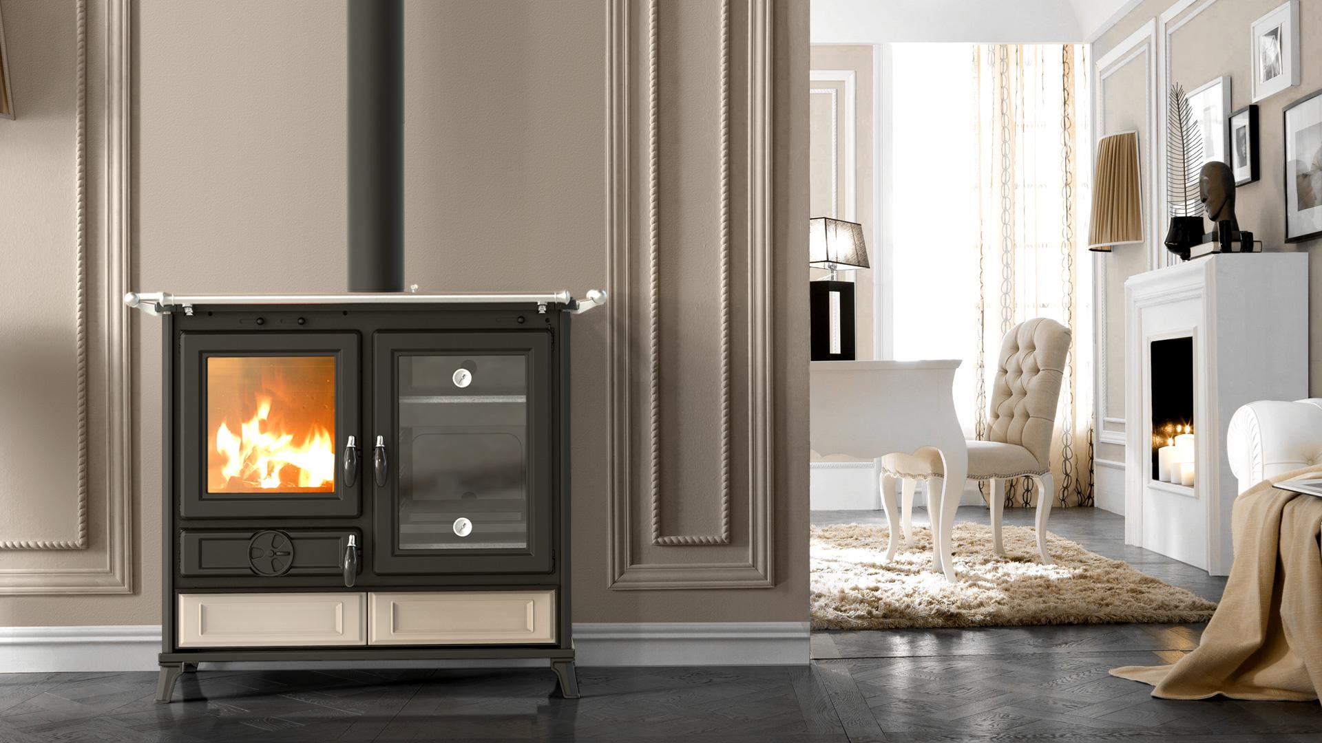 Cuisinière à bois habillée de céramique THERMOROSSI Margherita Evo 12,1 kW – bûches 45 cm