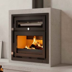 Insert à bois avec four inox FIREMATIC Hutto 12,6 kW – grille et plat inclus, bûches 62 cm