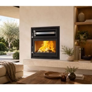 Insert à bois avec four FIREMATIC Ohio 12,8 kW – four inox 66 cm, bûches 75 cm, canalisable