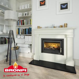 Insert à bois BRONPI Coliseo 12 kW – remplace un foyer ouvert, bûches 60 cm, Flamme Verte 7*