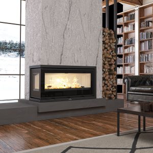 Grand insert à bois BRONPI Cairo 110 EI 13 kW – bûches jusqu'à 1 m, canalisable, Flamme Verte 7*