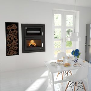 Insert à bois avec four BRONPI Murano-E 14 kW – raccordable, bûches 62 cm, Flamme Verte 7*