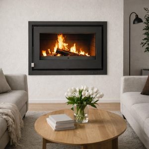 Insert à bois ventilé foyer fonte FIREMATIC Waco 12,6 kW – 2 ventilateurs FUNKY, canalisable