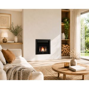 Insert à granulés PUNTO FUOCO Gino 8,5 kW – façade verre noir, trappe de chargement avant