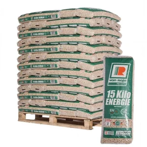 Granulés de bois Van Roje premium DIN Plus, EN Plus A1, PEFC – Palette de 65 sacs de 15 kg