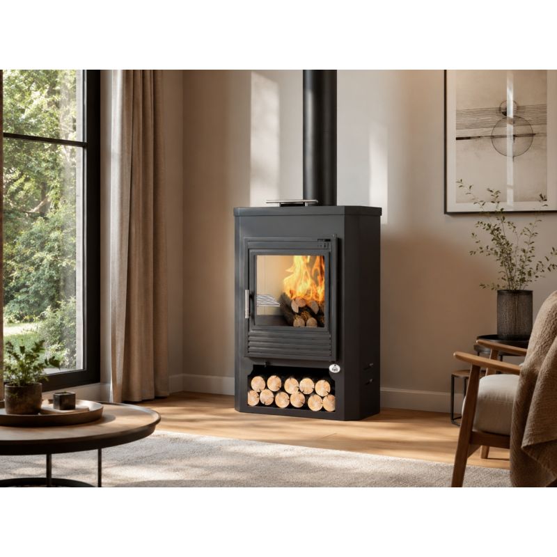 Poêle à bois FIREMATIC Tampa 11,3 kW avec chauffe-plat – sortie arrière, rendement 82 %