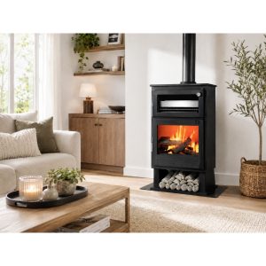 Poêle à bois avec four inox et brique FIREMATIC Nebraska 9,5 kW – grille et plat inclus, 260 m³