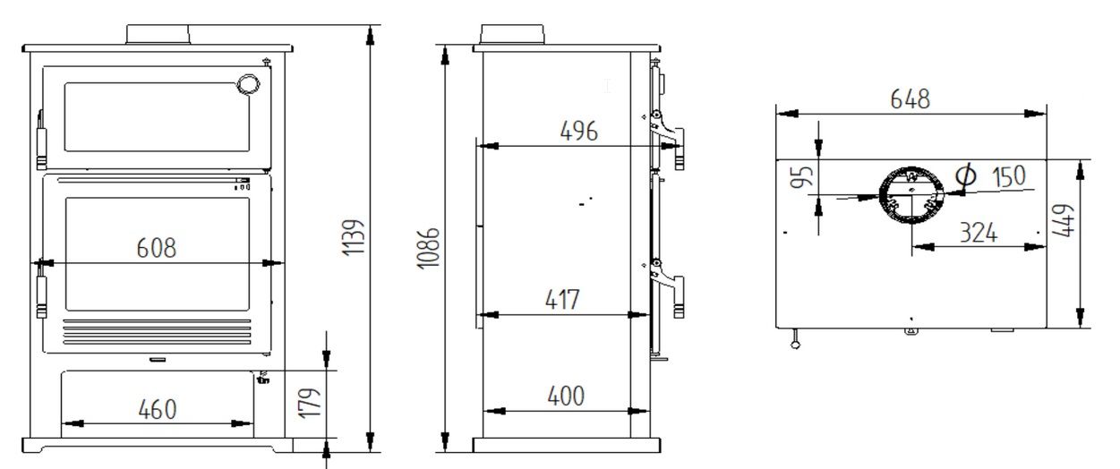 Poêle à bois avec four inox et brique FIREMATIC Nebraska 9,5 kW – grille et plat inclus, 260 m³ – Image 9