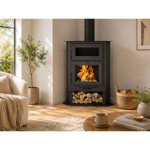 Poêle à bois d'angle avec four FIREMATIC Memphis 11,2 kW – double combustion, 305 m³