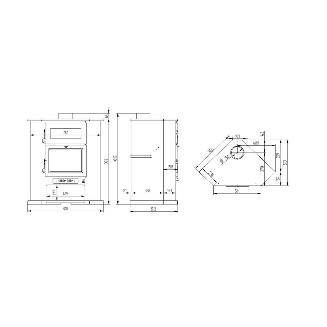 Poêle à bois d'angle avec four FIREMATIC Memphis 11,2 kW – double combustion, 305 m³ – Image 5