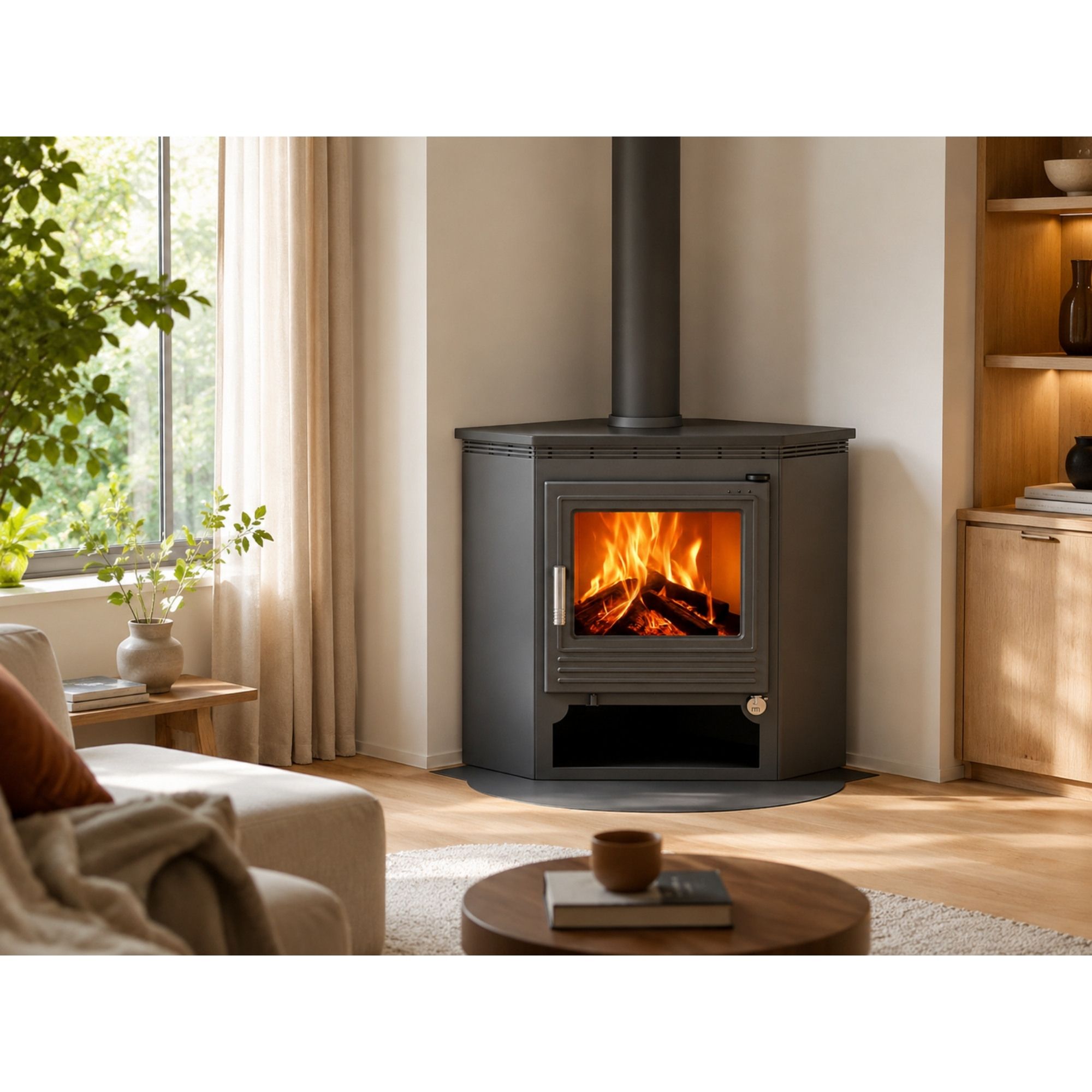 Poêle à bois d'angle FIREMATIC Dallas 11,3 kW – rendement 82 %, 305 m³, bûches 50 cm