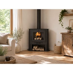 Poêle à bois d'angle léger FIREMATIC Orlando 11,2 kW – 69 kg, bûches 55 cm, 305 m³