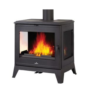 Poêle à bois en fonte 3 vitres BRONPI Bury 14 kW – vision panoramique, bûches 60 cm