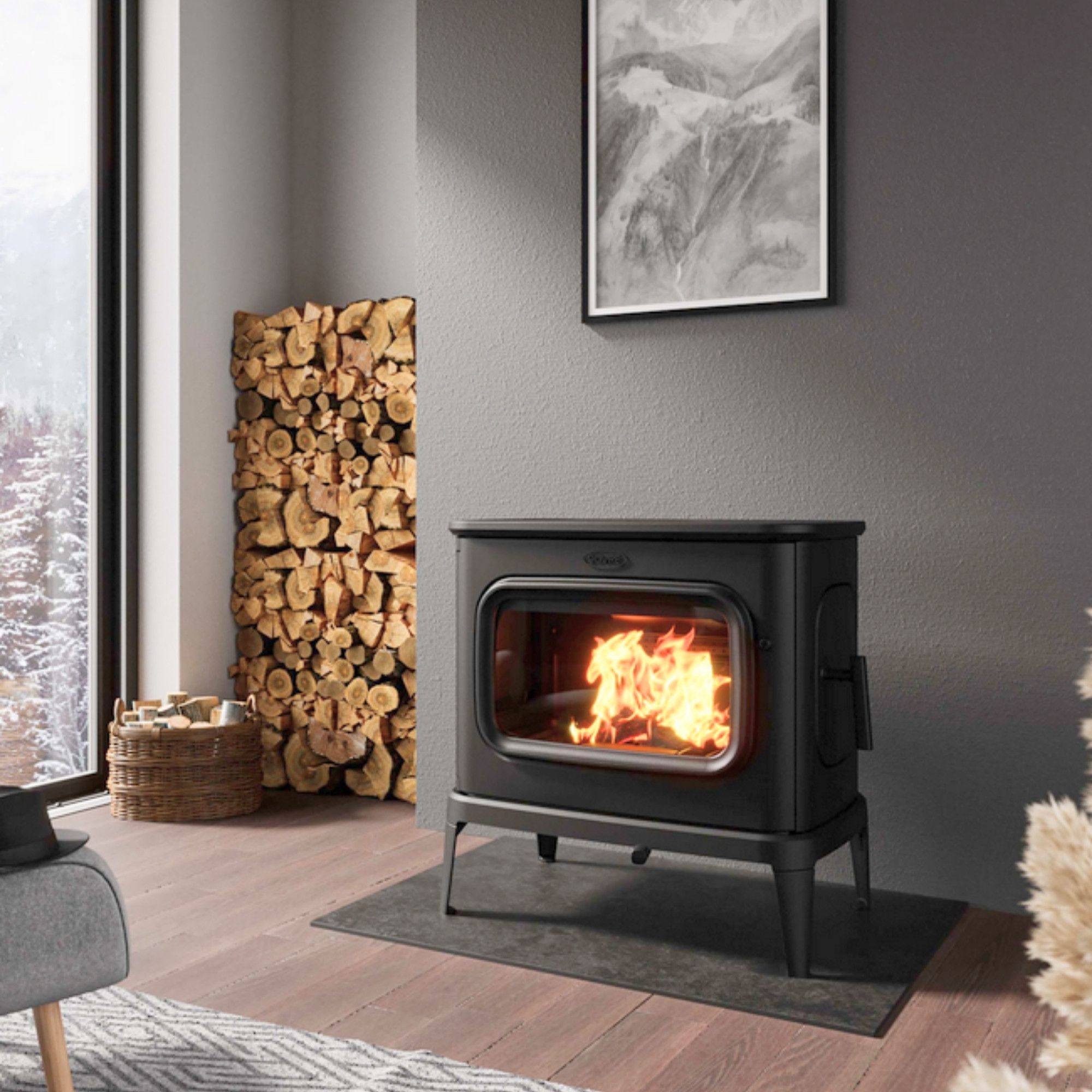 Poêle à bois tout fonte DOVRE Saga 301 10,5 kW – raccordable à l'air extérieur, bûches 45 cm – Image 2