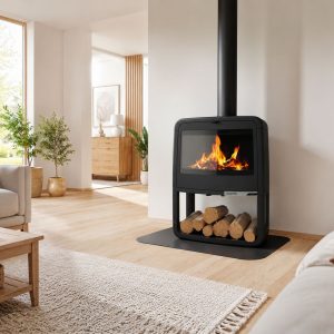 Poêle à bois en fonte avec range-bûches SUPRA Paul Bûcher 10 kW – Flamme Verte 7*