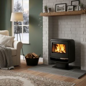 Poêle à bois en fonte sur pieds SUPRA Paul 10 kW – bûches 50 cm, Flamme Verte 7*