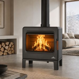 Poêle à bois étanche en fonte BRONPI Karen 8 kW – pour maisons isolées, Flamme Verte 7*