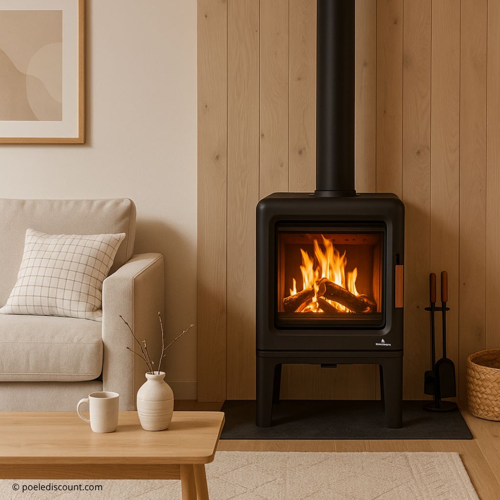 Petit poêle à bois étanche en fonte grise BRONPI Lira 5 kW – triple combustion, 125 m³