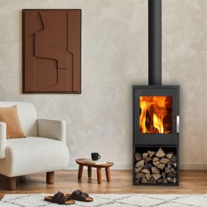 Petit poêle à bois étanche SUPRA Jacco 4,8 kW pieds bois – maisons BBC, bûches 25 cm