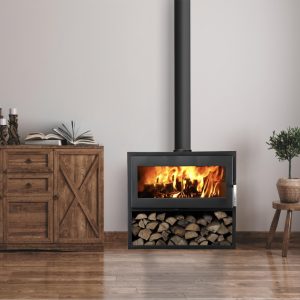 Poêle à bois étanche avec range-bûches SUPRA Larry Bûcher 8,5 kW – bûches 50 cm, A+