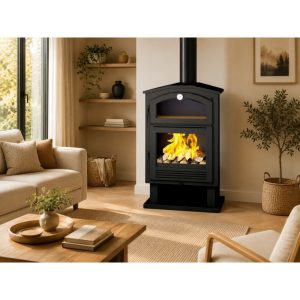 Poêle à bois avec grand four en brique réfractaire FIREMATIC Jersey 9,5 kW – bûches 65 cm