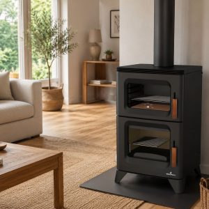 Poêle à bois avec four BRONPI Hilton-H 14 kW – raccordable, grandes pièces, bûches 50 cm