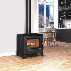 Poêle à bois compact BRONPI Orly 6 kW – raccordable, grandes bûches 55 cm, Flamme Verte 7*