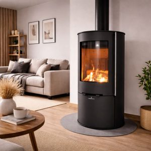 Poêle à bois rond cylindrique BRONPI Dover 9,4 kW – design moderne, Flamme Verte 7*