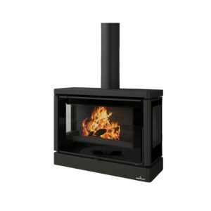 Poêle à bois suspendu 3 vitres ventilé BRONPI Versailles-C 10 kW – raccordable, bûches 55 cm