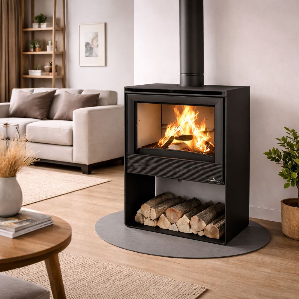 Poêle à bois ventilé silencieux BRONPI Croacia T 9,5 kW – raccordable, bûches 47 cm