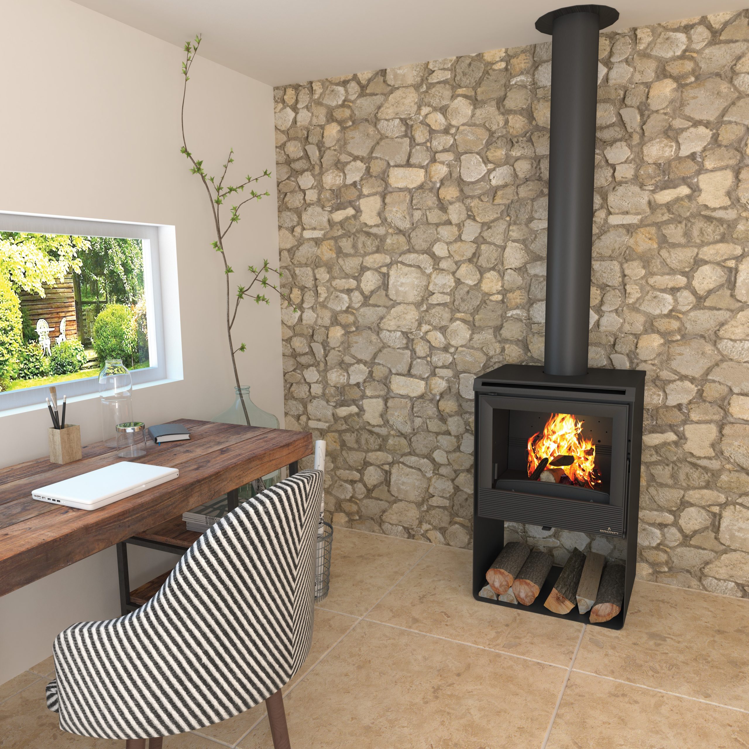 Poêle à bois ventilé silencieux BRONPI Croacia T 9,5 kW – raccordable, bûches 47 cm – Image 4
