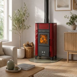 Poêle à bois ventilé habillé de céramique LINCAR Emily 6,7 kW – rendement 89,5 %, 176 m³