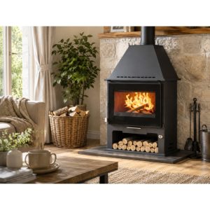 Poêle à bois ventilé FIREMATIC Boston Luxe 12,6 kW – ventilateur 250 m³/h, vitre noire, 335 m³