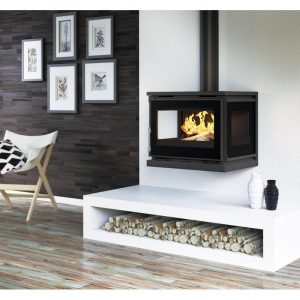 Poêle à bois ventilé 3 vitres FIREMATIC Columbia 3F 12,6 kW – pose libre ou suspendue, 335 m³