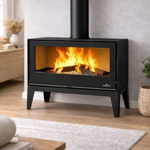 Poêle à bois ventilé sur pieds BRONPI Bimba 90 15 kW – très grandes bûches 80 cm