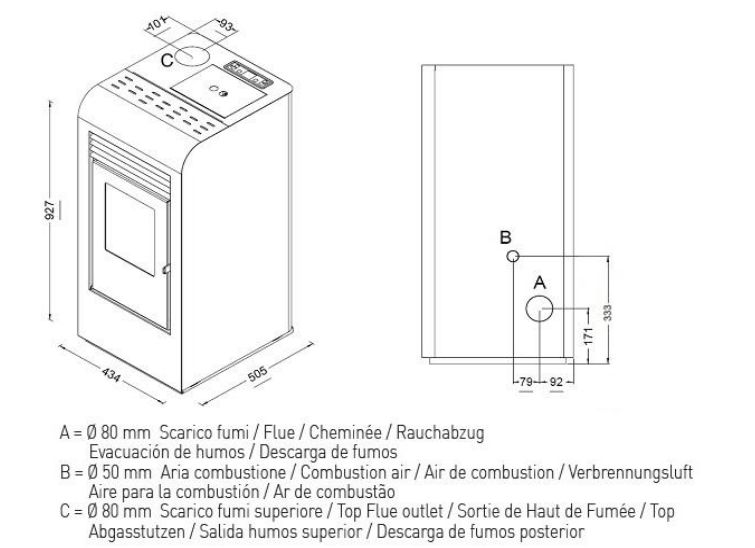 Poêle à granulés léger PUNTO FUOCO Giada 8 kW – 50 kg, sortie arrière ou supérieure – Image 8