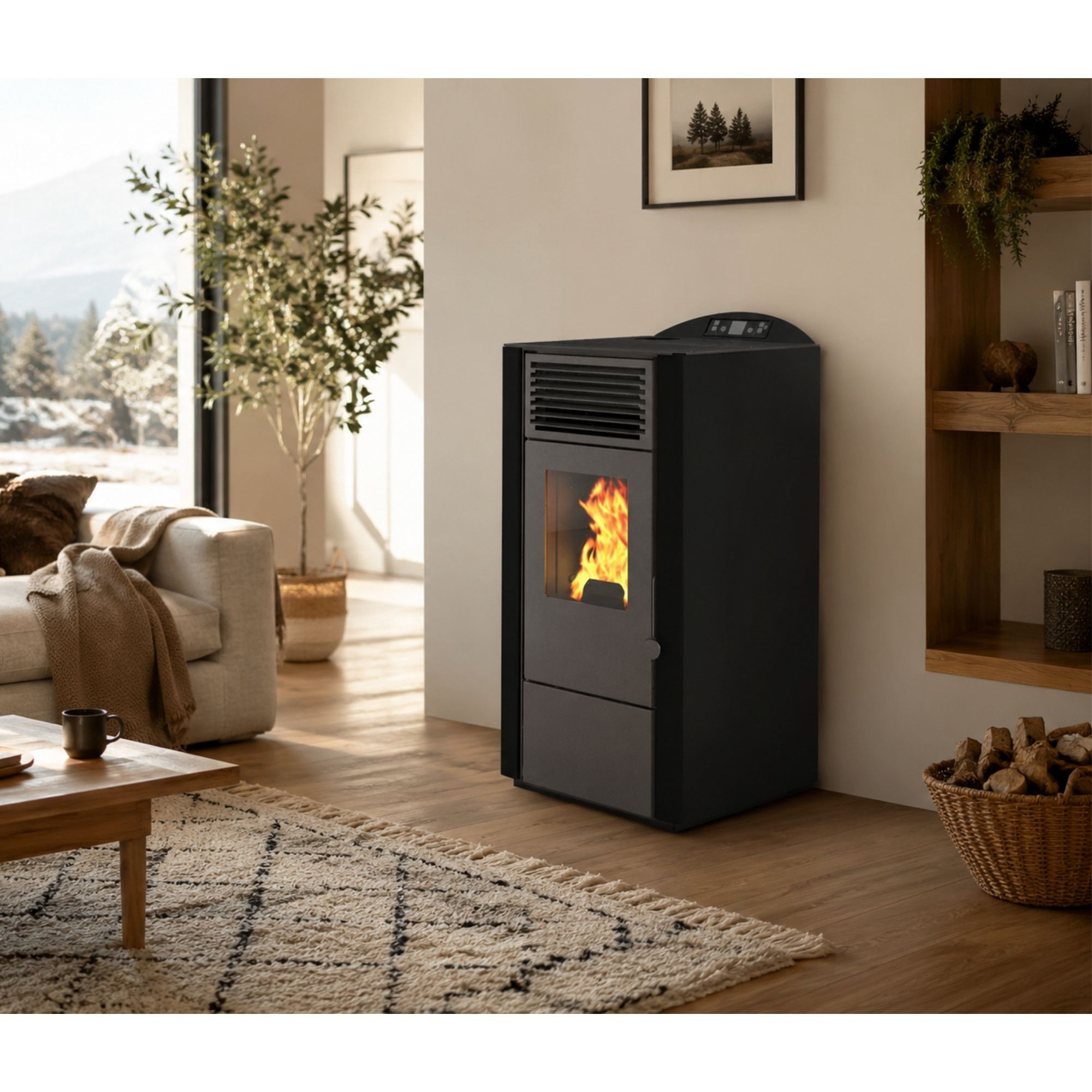 Poêle à granulés compact PUNTO FUOCO Lory 8 kW – 140 à 200 m³, télécommande incluse