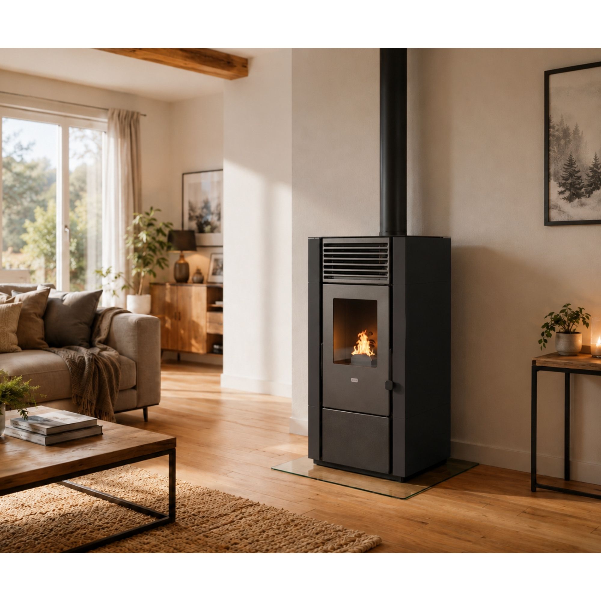 Poêle à granulés léger PUNTO FUOCO Poly 8 kW – 58 kg, 140 à 200 m³, télécommande incluse – Image 3