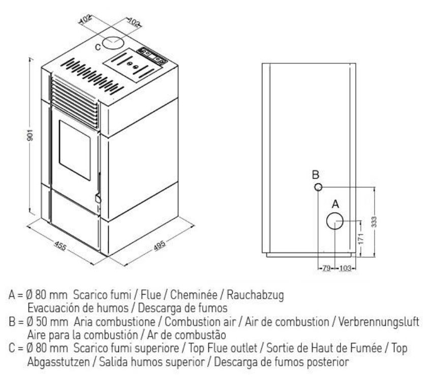 Poêle à granulés léger PUNTO FUOCO Poly 8 kW – 58 kg, 140 à 200 m³, télécommande incluse – Image 7