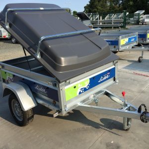 Remorque bagagère Lider Saragos 1,70 m basculante par inertie – essieu NF 750 kg